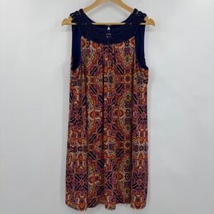 Jessica Howard Shift Dress Womens 18 Blue Orange Paisley Crochet Neck Sleeveless